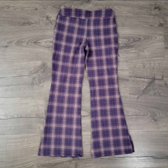 Girls deep purple plaid flare pants size S 6/7 - Picture 4 of 4